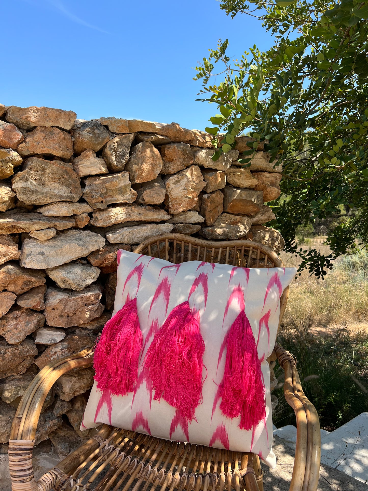 Ikat Pink Fringe cushion